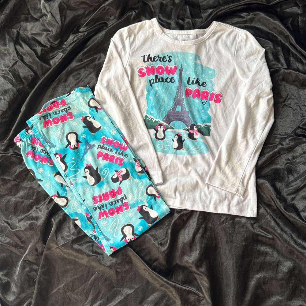Justice White and Blue Paris Penguin Pajama Set